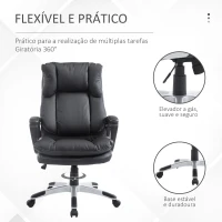 HOMCOM Cadeira de Escritório Giratória Cadeira de Escritório Ergonómica com Apoio para os Braços e Altura Ajustável 66x71x110-120,5 cm Preto(m-4)