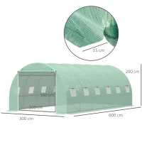 Outsunny Estufa Tipo Túnel 600x300x200 cm com Porta 12 Janelas Cobertura de PE 140g/㎡ para Cultivo de Plantas e Verduras Verde(m-3)