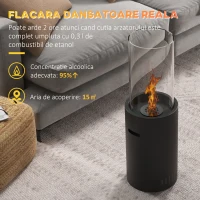 HOMCOM Semineu cu Etanol fara Aerisire, Soba Semineu Independent cu Rezervor de 0,3L, Acoperire de Incalzire de 15 mp, Arde pana la 2 ore, Negru(m-4)