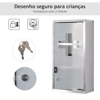 HOMCOM Armário de Medicamentos Armário de Primeiros Socorros de Aço Inoxidável com 3 Prateleiras e Fechadura 25x12x48 cm Prata(m-5)