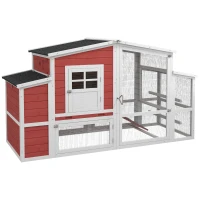 PawHut Gallinero con Ponedero Techo Abatible y Nido Rampa Zona Exterior para Jardín de Madera de Abeto 201x75x117 cm Rojo y Blanco(m-1)