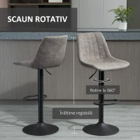 HOMCOM Set de 2 scaune de bar in stil industrial cu spatar din microfibra, suport pentru picioare si inaltime reglabila gri(m-4)