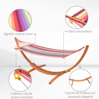 Outsunny Hamaca Tumbona 320x118x120cm Playa Camping Marco Madera Carga Max. 120kg Rojo(m-6)