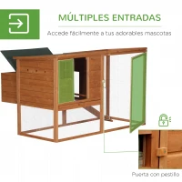 PawHut Gallinero Exterior Madera Jaula para Gallinas con Bandeja Corredor Caja Nido Techo Abatible Animales Pequeños Pollo 168x110.5x101.5cm(m-5)