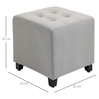 HOMCOM Taburete Bajo Otomana Reposapiés Acolchado con Patas de Madera Maciza Diseño de Botones 35x35x35 cm Gris Claro(m-3)