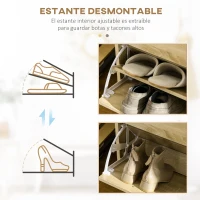 HOMCOM Mueble Zapatero Estrecho Armario de Zapatos con 2 Cajones Abatibles para 12 Pares de Zapatos 80x30x91,5 cm Roble(m-6)