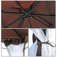 Outsunny Cenador de Jardín 3x3m Pabellón con Doble Techo y Mosquiteras Laterales con Cremallera Buena Ventilación Gazebo para Terraza Eventos Fiestas Bodas Marrón y Blanco(m-8)