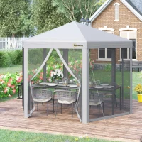Outsunny 3 x 3(m) Pop Up Gazebo Hexagonal Foldable Canopy Tent Outdoor Event Shelter with Mesh Sidewall, Adjustable Height and Roller Bag, Grey(m-2)