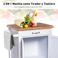HOMCOM Carro de Cocina Carrito de Servir Multiusos Estantería Carrito Auxiliar con Ruedas para Baño Dormitorio con Estante Cajón Armario 65x48x90cm(m-6)