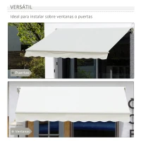 Outsunny Toldo Manual 395x245 cm con Manivela Toldo Balcón Patio Terraza de Aluminio y Tejido Poliéster 280 g/m² Anti-UV Blanco(m-6)