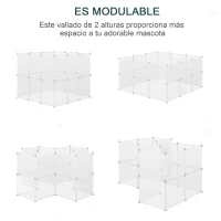 PawHut Valla para Mascotas, Jaula Modular, Recinto Interior de Plástico Transparente con 12 Paneles, 24 Conectores, para Conejos, Cobayas, Chinchillas, 105x105x45 cm, Blanco(m-7)