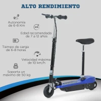HOMCOM Patinete Eléctrico para Niños Scooter Eléctrico Plegable 120W con Manillar Ajustable Velocidad 10 km/h 78x37x99 cm Azul(m-4)