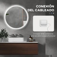 kleankin Espejo de Baño Redondo con Luces LED 70x70cm Espejo Antivaho 3 Luces de Colores Función de Memoria Interruptor Táctil(m-8)