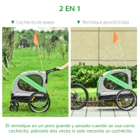 PawHut Remolque de Bicicleta para Perros 2 en 1 con Puertas Enrollables Cinturón de Seguridad Carga 30 kg 140x72,5x108 cm Verde(m-4)