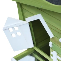 PawHut Conejera de Madera Caseta Exterior con Bandeja Extraíble y Techo Asfáltico 152x62x64 cm Verde y Blanco(m-8)