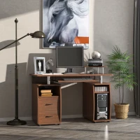 HOMCOM Mesa de Escritorio con Múltiples Estantes 2 Cajones Bandeja de Teclado y Soportes para Monitor CPU 120x55x85 cm Marrón(m-2)