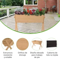 Outsunny Huerto Urbano de Madera 100x70x80 cm Mesa de Cultivo para Plantas Flores Hortalizas con Patas Elevadas 4 Orificios de Drenaje y Tela Geotextil(m-5)