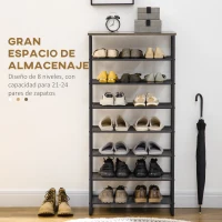 HOMCOM Zapatero de 8 Niveles con Estantes de Malla para 21-24 Pares de Zapatos para Entrada Pasillo 60x28,5x126 cm Gris(m-4)