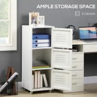 HOMCOM Rolling Storage Cabinet 3-Tier Mobile File Cabinet with Wheels & Metal Doors for Home Office, Living Room, White(m-4)