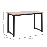 HOMCOM Mesa de Escritorio con Marco de Acero y Patas Ajustables Mesa de Estudio para Oficina Hogar 120x60x76 cm Negro y Natural(m-3)