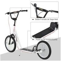 HOMCOM Scooter Patinete para Niños +5 Años y Adolescentes con Manillar Ajustable en Altura 2 Neumáticos de Caucho Inflable con Doble Freno y Ruedas 16" Carga 100 kg 139x58x90-96 cm Blanco(m-6)
