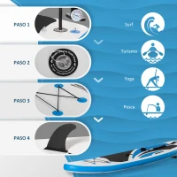 Outsunny Tabla de Paddle Surf Hinchable Plegable 300x76x15 cm con Remo de aluminio Ajustable Desmontable Cubierta Antideslizante Bolsa de Transporte y Kit de Reparación Carga 120 kg(m-6)