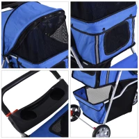 PawHut Passeggino per Cani Pieghevole in Tessuto con Cestino e Portabicchieri, 75x45x97 cm, Blu(m-9)