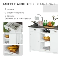 HOMCOM Aparador de Cocina Buffet para Salón con 2 Puertas Cajones Estantes Abiertos y Bandeja Extraíble Mueble Auxiliar de Salón Comedor 115x48x87 cm Blanco(m-4)