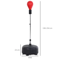 HOMCOM Punching Ball con Altura Ajustable en 136-154 cm y Base Rellenable Soporte y Guantes para Adultos y Adolescentes Rojo(m-3)
