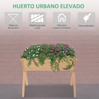 Outsunny Huerto Urbano de Madera 100x70x80 cm Mesa de Cultivo para Plantas Flores Hortalizas con Patas Elevadas 4 Orificios de Drenaje y Tela Geotextil(m-7)