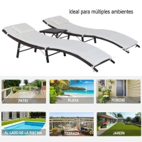 Outsunny Set de 2 Tumbonas 196x61x53cm con Mesita Plegable 40x40x40cm de Ratán para Jardín Exterior con Cojines Beige y Marrón(m-8)