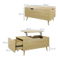 HOMCOM Mesa de Centro Elevable Mesita de Salón con Cajón Compartimento Oculto y Patas de Madera para Oficina 98x54x48cm Natural(m-3)