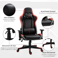 Vinsetto Silla Gaming Silla Racing Reclinable 160° Silla Gamer Altura Ajustable con Reposacabezas 70x60x128-138 cm Negro y Rojo(m-7)