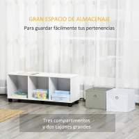 HOMCOM Organizador de Juguetes con 5 Ruedas 3 Cubos de Almacenamiento y 2 Cajones de Tela Extraíbles 90x30x37,9 cm Blanco(m-4)
