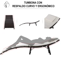 Outsunny Set de 2 Tumbonas 196x61x53cm con Mesita Plegable 40x40x40cm de Ratán para Jardín Exterior con Cojines Beige y Marrón(m-4)