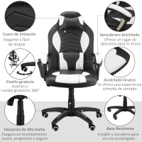 HOMCOM Sillón Giratorio Reclinable con 6 Puntos de Masaje y Calefacción Mando a Distancia 68x69x108-117cm Negro y Blanco(m-6)