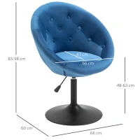 HOMCOM Barhocker Drehhocker Drehstuhl Küchenstuhl Stahl höhenverstellbar samtige Berührung Polyester+Stahl Blau 66 x 60 x 83-98 cm(m-3)