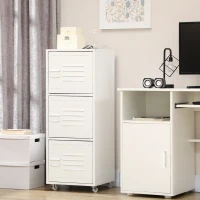 HOMCOM Rolling Storage Cabinet 3-Tier Mobile File Cabinet with Wheels & Metal Doors for Home Office, Living Room, White(m-10)