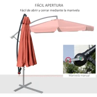 Outsunny Sombrilla de Jardín Ø265 cm Parasol Excéntrico con Techo Inclinable Manivela 8 Costillas de Metal y Base Cruzada Protección Solar para Terraza Balcón Exterior Rojo Vino(m-4)