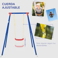Outsunny Columpio de Metal para Niños +3 Años con Soporte Juego de Columpio Infantil con Asiento Cuerda Ajustable 4 Anclajes Exteriores Carga Máx. 40 kg 155x160x180cm Multicolor(m-4)