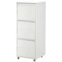 HOMCOM Rolling Storage Cabinet 3-Tier Mobile File Cabinet with Wheels & Metal Doors for Home Office, Living Room, White(m-11)
