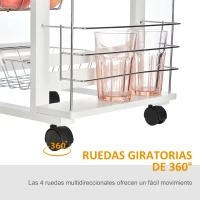HOMCOM Carrito de Cocina con Ruedas Carro Multiusos con Cajón 4 Cestas Extraíbles de Metal y Bastidores 47x37x83 cm Blanco(m-5)