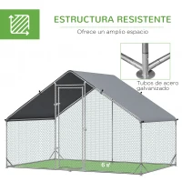 PawHut Gallinero para Exterior 3x2x2 m Jaula para Gallinas de Acero Galvanizado con Cubierta de PE y Cerradura Plata(m-6)