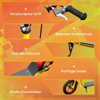 HOMCOM Kinderroller mit 12'' Luftreifen Scooter Tretroller höhenverstellbar Roller Cityroller Kinder Roller Kickboard ab 5 Jahre Kleinkind Schwarz 118 x 55,5 x 85-100,5 cm(m-7)