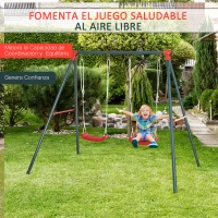 Outsunny Columpio Doble para Niños +3 Años con Soporte de Metal Juego de Columpio Infantil Cuerda Ajustable Exteriores Carga Máx. 40kg 239x156x180 cm Verde Rojo(m-4)