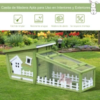 PawHut Conejera de Madera Caseta Exterior con Bandeja Extraíble y Techo Asfáltico 152x62x64 cm Verde y Blanco(m-5)