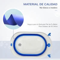 HOMCOM Bañera Plegable para Bebé Recién Nacido hasta 3 Años 81,5x50,5x23,5 cm con Tapón Termosensible Cojín Azul(m-4)