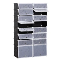 HOMCOM Armario Modular Estantería por Módulos Montaje en Bricolaje Armario Extraíble de 16 Cubos con Puertas para Almacenamiento de Zapatos Ropa Libros 95x37x160cm Blanco y Negro(m-9)
