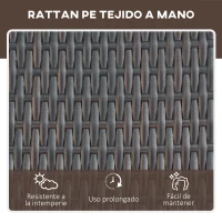 Outsunny Conjunto de 2 Tumbonas de Jardín con Cojines Acolchados Ratán con Mesa Auxiliar para Piscina o Terraza Carga 160 kg 195x60x86 cm Acero Marrón(m-7)