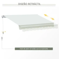 Outsunny Toldo Manual 395x245 cm con Manivela Toldo Balcón Patio Terraza de Aluminio y Tejido Poliéster 280 g/m² Anti-UV Blanco(m-5)